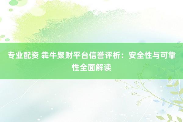 专业配资 犇牛聚财平台信誉评析：安全性与可靠性全面解读