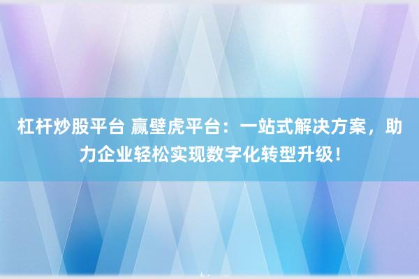杠杆炒股平台 赢壁虎平台：一站式解决方案，助力企业轻松实现数字化转型升级！