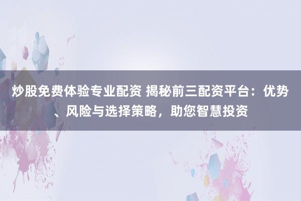 炒股免费体验专业配资 揭秘前三配资平台：优势、风险与选择策略，助您智慧投资