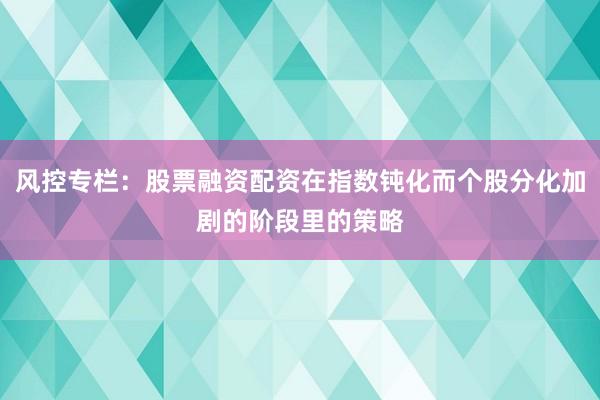 风控专栏：股票融资配资在指数钝化而个股分化加剧的阶段里的策略