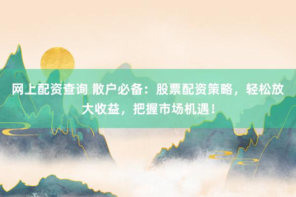 网上配资查询 散户必备：股票配资策略，轻松放大收益，把握市场机遇！