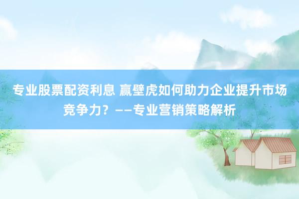 专业股票配资利息 赢壁虎如何助力企业提升市场竞争力？——专业营销策略解析